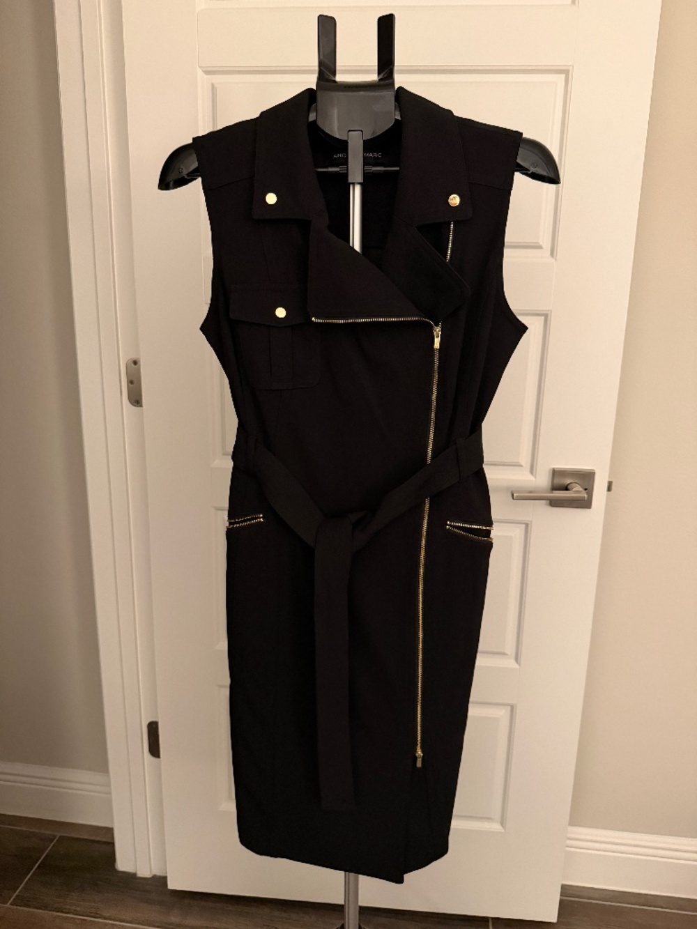 Andrew Marc Black Moto-Style Utility Dress